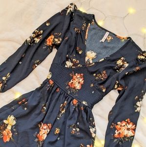 Cute puff sleeve blue floral summer dress